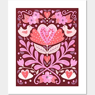 Folk Floral Heart Design Posters and Art